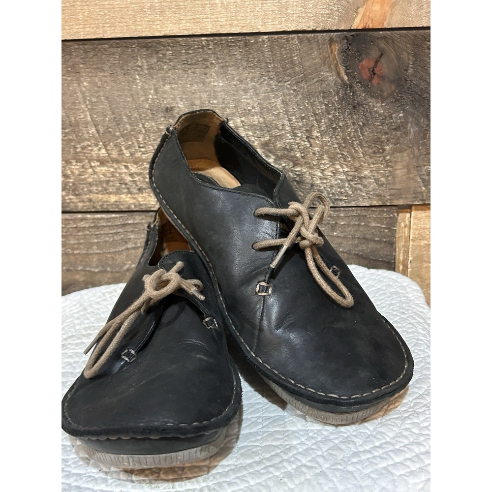 Clarks Artisan Janey Mae Oxford Shoe Women 8.5 Black Soft Leather Lace Up Flats